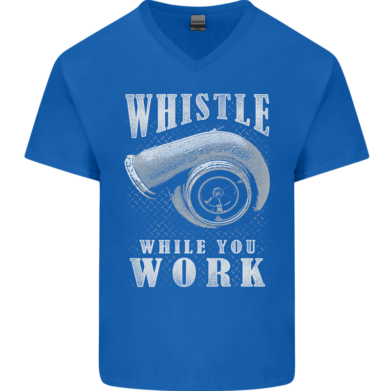 Whistle While You Work Turbo Cars Mens V-Neck Cotton T-Shirt Royal Blue