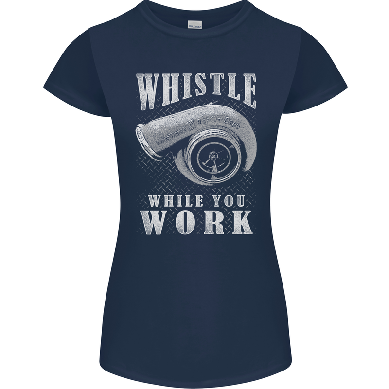 Whistle While You Work Turbo Cars Womens Petite Cut T-Shirt Navy Blue