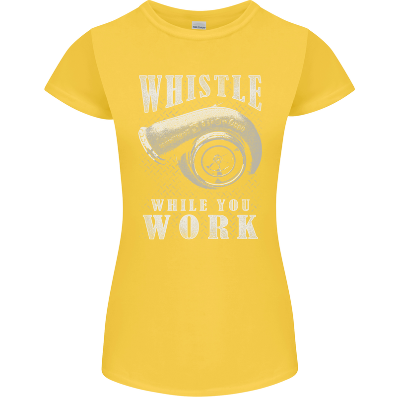 Whistle While You Work Turbo Cars Womens Petite Cut T-Shirt Yellow