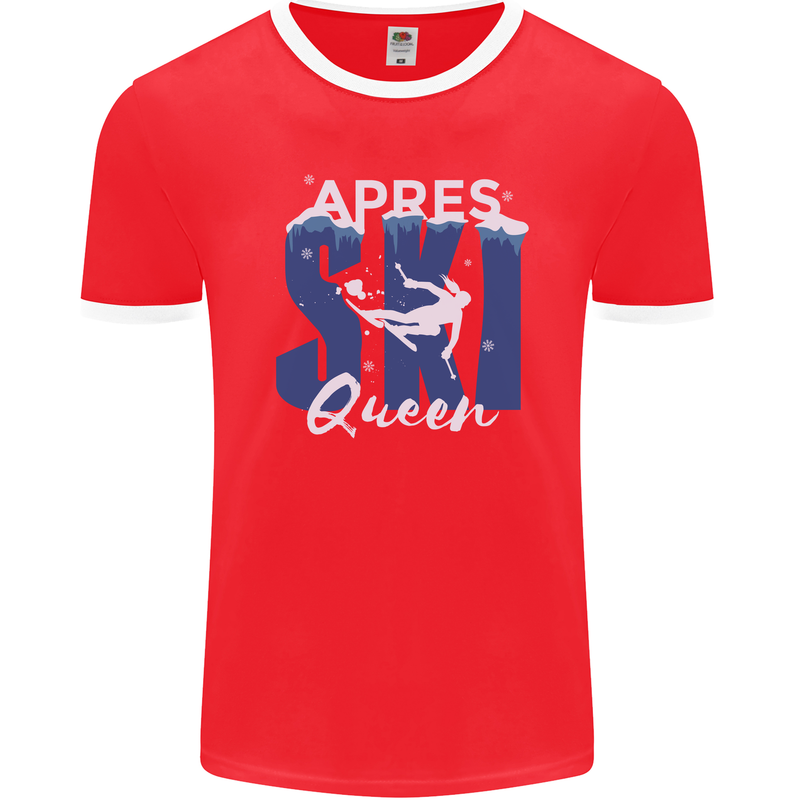Apres Ski Queen Skiing Winter Sports Mens Ringer T-Shirt FotL Red/White