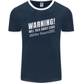 Warning Will Talk About Cars Funny Mens Ringer T-Shirt FotL Navy Blue/White