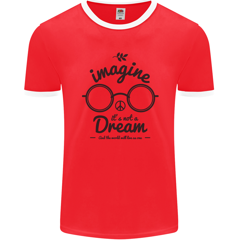 Imagine Its Not a Dream World Peace Hippy Mens Ringer T-Shirt FotL Red/White