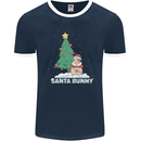 Funny Christmas Santa Bunny Mens Ringer T-Shirt FotL Navy Blue/White