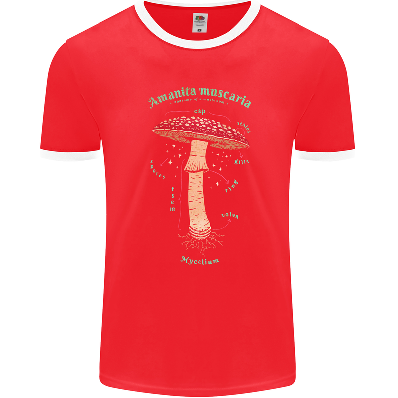 Mushroom Anatomy Magic LSD Mens Ringer T-Shirt FotL Red/White