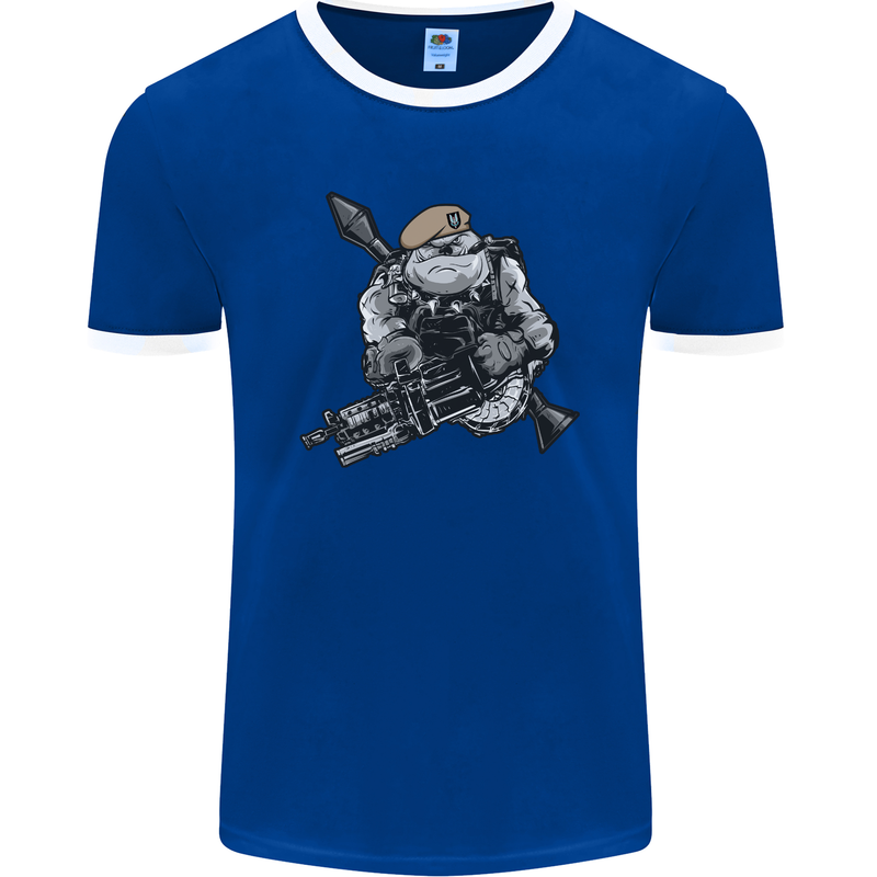 SAS Bulldog British Army Special Forces Mens Ringer T-Shirt FotL Royal Blue/White