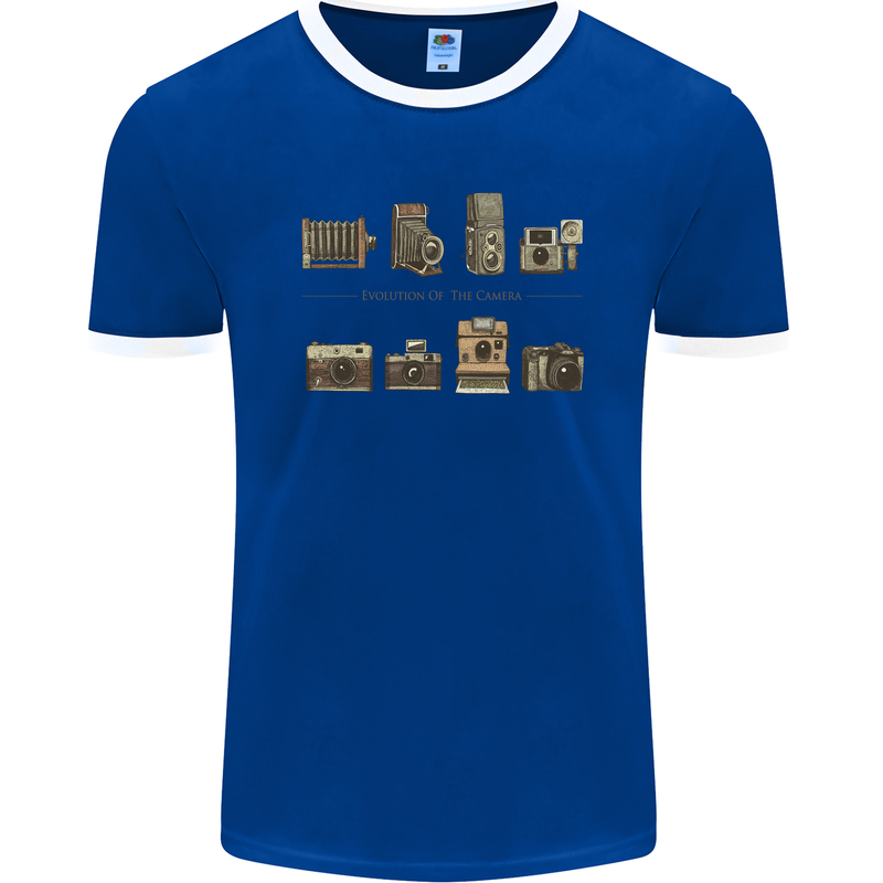 Photography Camera Evolution Photograper Mens Ringer T-Shirt FotL Royal Blue/White