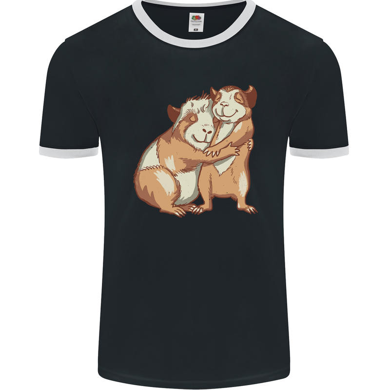 Guinea Pigs Hugging Mens Ringer T-Shirt FotL Black/White