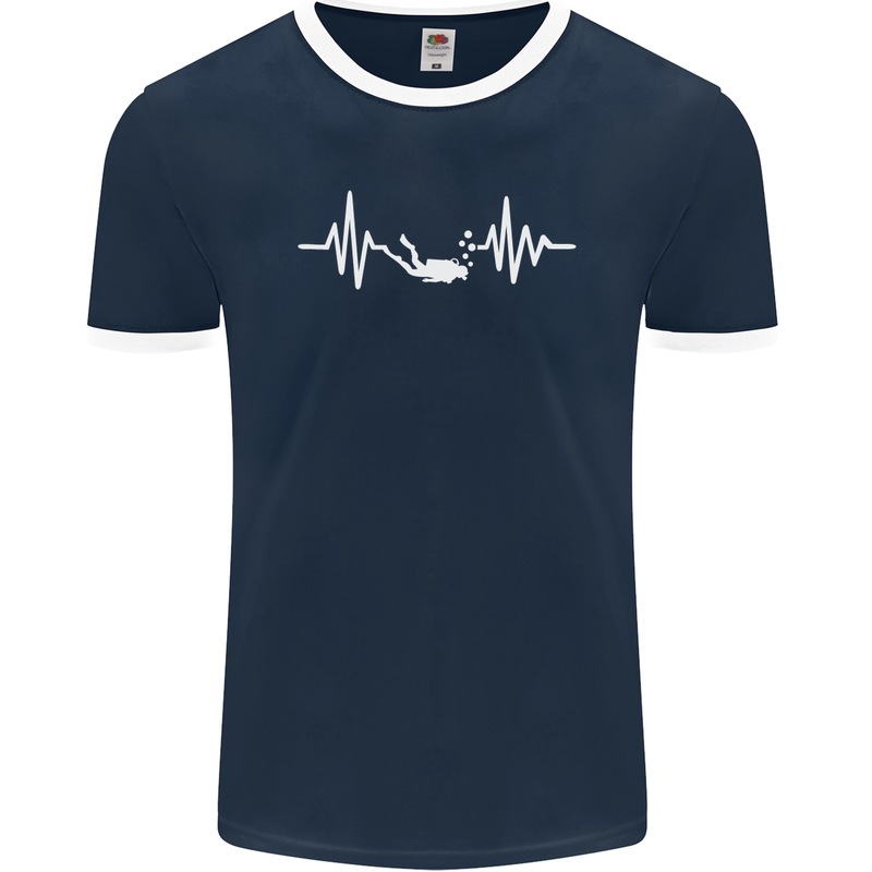 Pulse Scuba Diving Scuba Diving Diver Funny Mens Ringer T-Shirt FotL Navy Blue/White