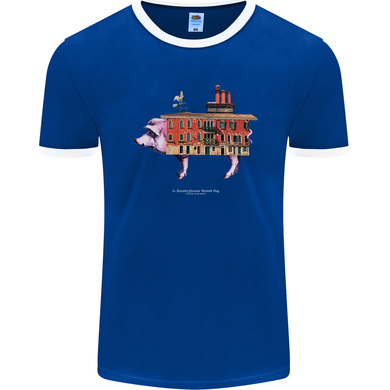 Country House Street Pig Mens Ringer T-Shirt FotL Royal Blue/White