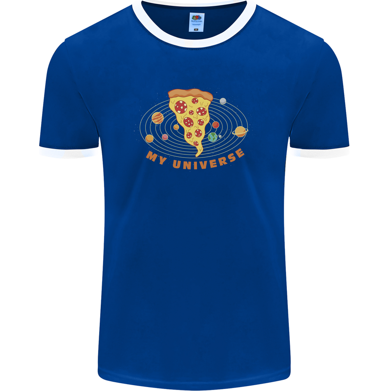 My Pizza Universe Funny Food Diet Mens Ringer T-Shirt FotL Royal Blue/White