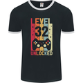 32nd Birthday 32 Year Old Level Up Gamming Mens Ringer T-Shirt FotL Black/White