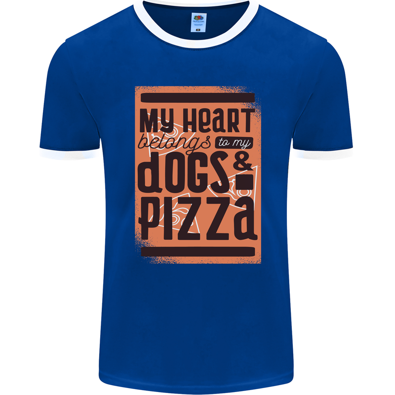 My Heart Belongs to Dogs & Pizza Funny Mens Ringer T-Shirt FotL Royal Blue/White