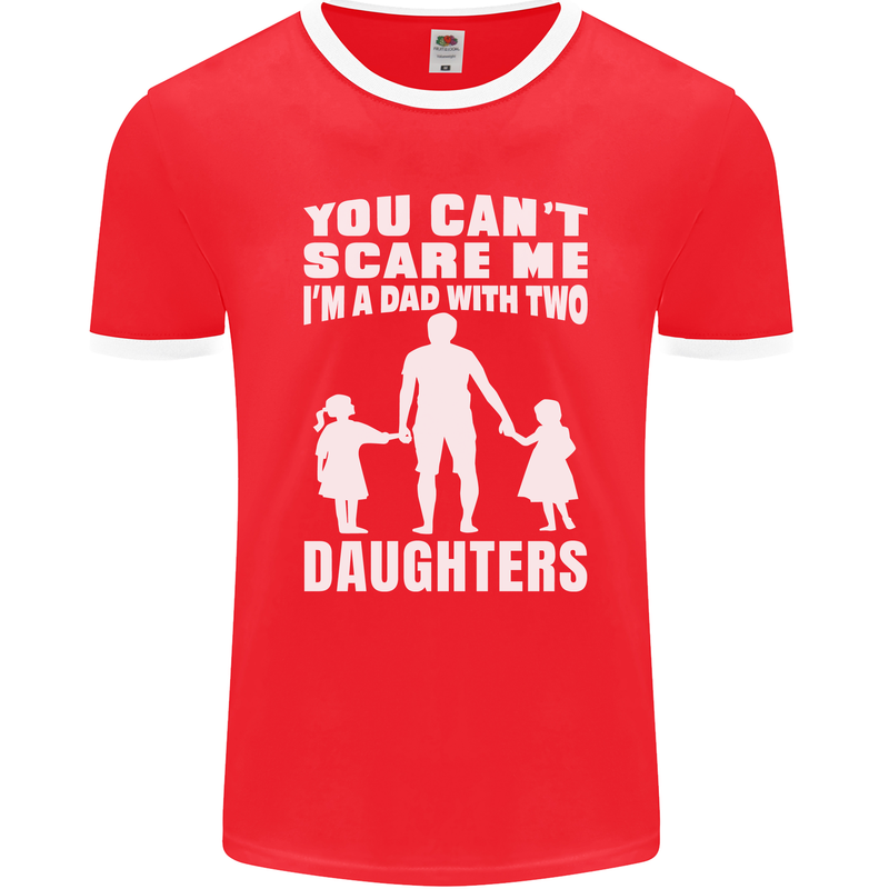 Dad With Two Daughters Funny Fathers Day Mens Ringer T-Shirt FotL Red/White