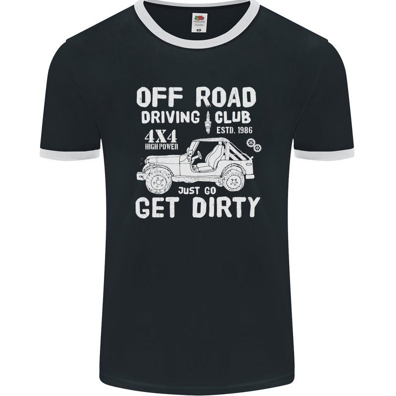 Off Road Driving Club Get Dirty 4x4 Funny Mens Ringer T-Shirt FotL Black/White