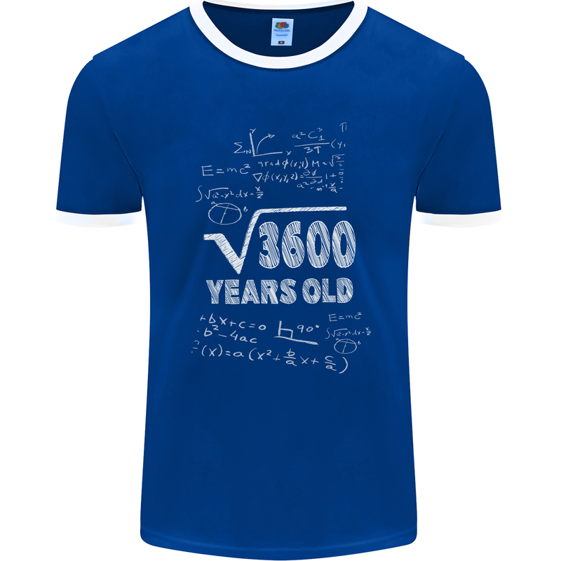 60th Birthday 60 Year Old Geek Funny Maths Mens Ringer T-Shirt FotL Royal Blue/White