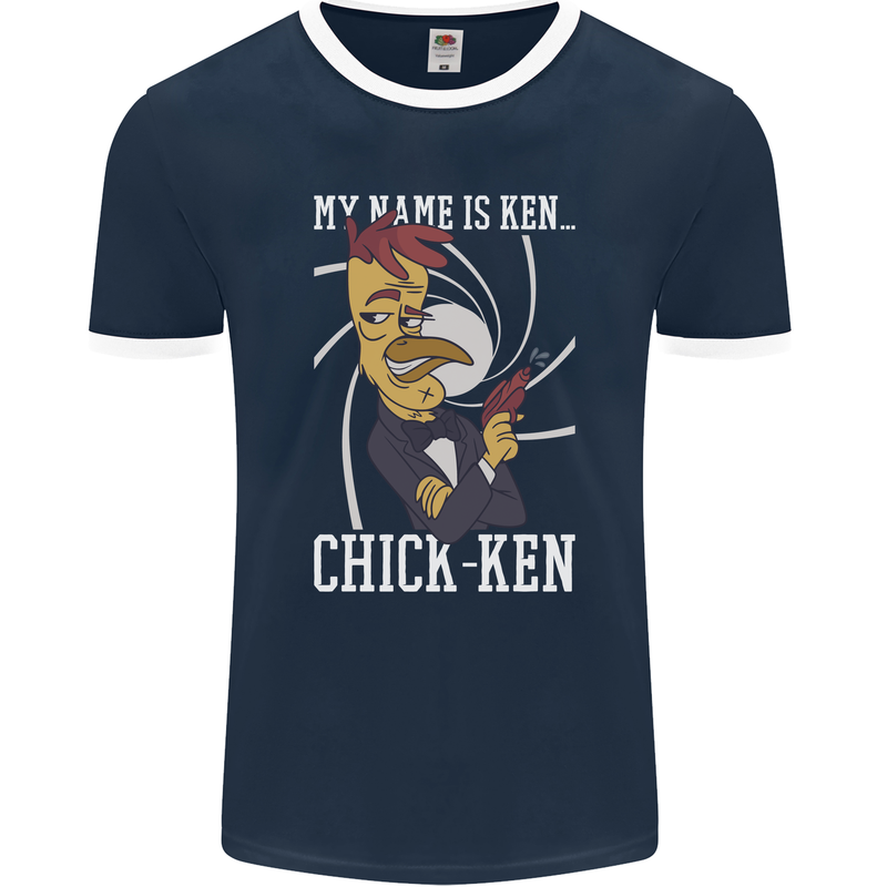 Funny Chicken Spy Parody Mens Ringer T-Shirt FotL Navy Blue/White