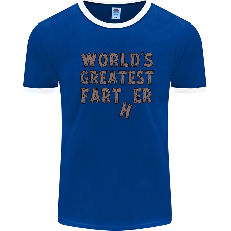 Father's Day World's Greatest Farter Funny Mens White Ringer T-Shirt Royal Blue/White