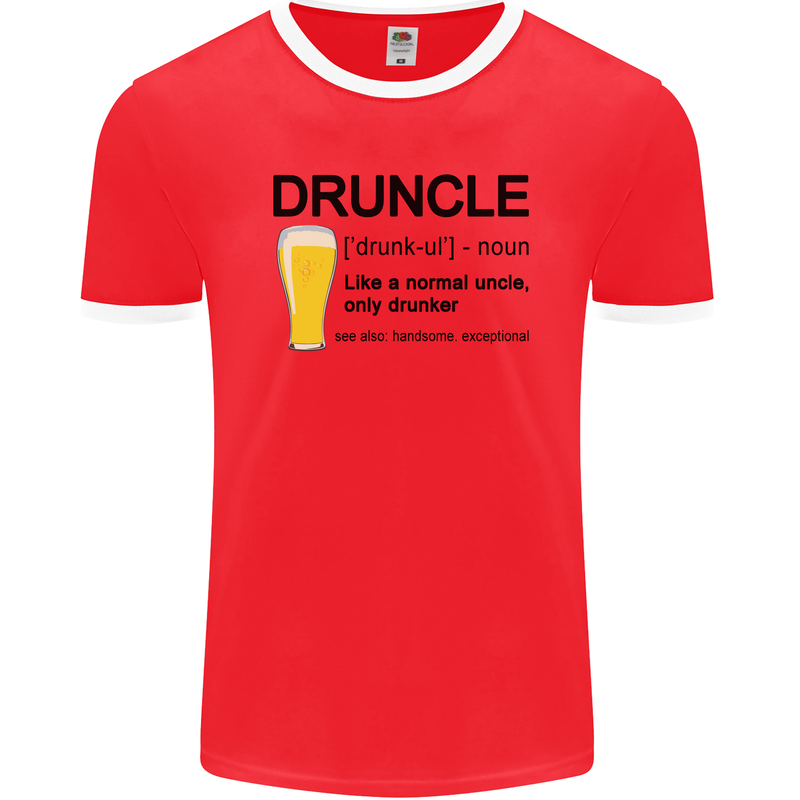 Druncle Uncle Funny Beer Alcohol Day Mens Ringer T-Shirt FotL Red/White