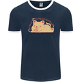 Cat and Pizza Funny Antisocial Mens Ringer T-Shirt FotL Navy Blue/White