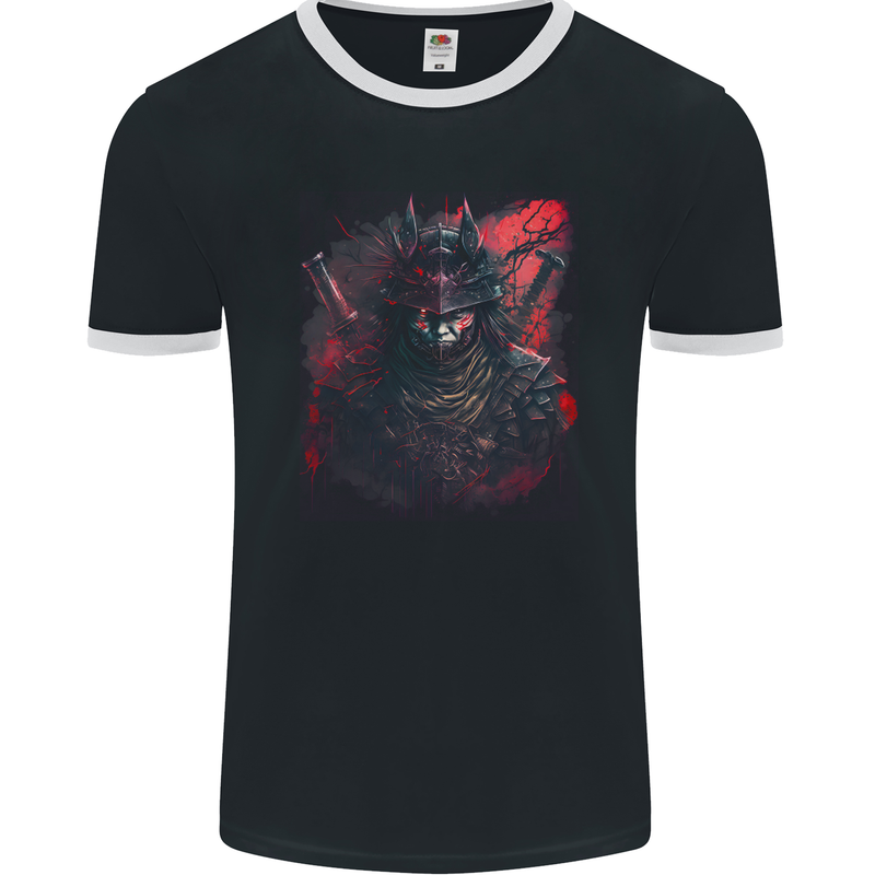 Samurai of Death Japanese Fantasy Warrior Mens Ringer T-Shirt FotL Black/White