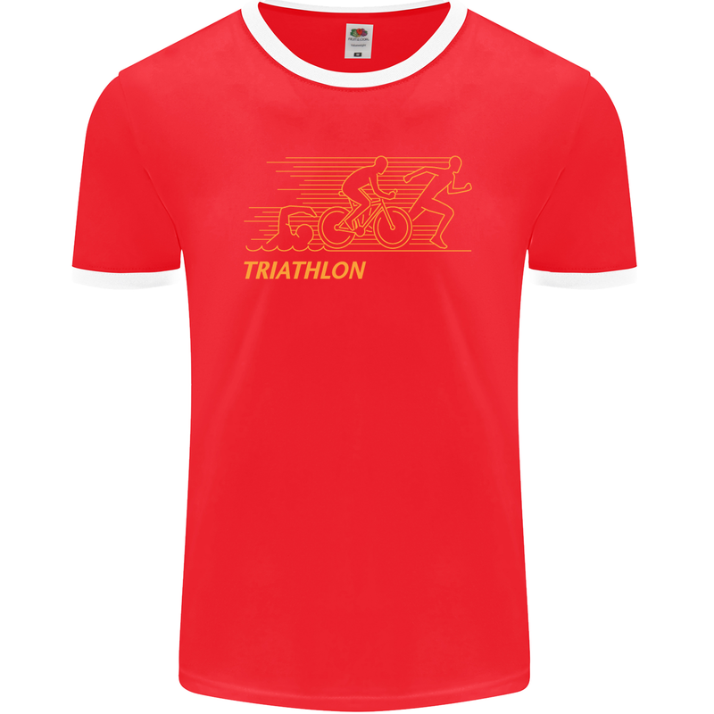 Triathlon Running Swimming Cycling Mens Ringer T-Shirt FotL Red/White