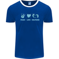 Peace Love Dolphins Mens Ringer T-Shirt Royal Blue/White