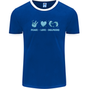Peace Love Dolphins Mens Ringer T-Shirt Royal Blue/White
