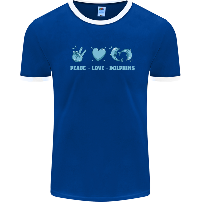 Peace Love Dolphins Mens Ringer T-Shirt Royal Blue/White