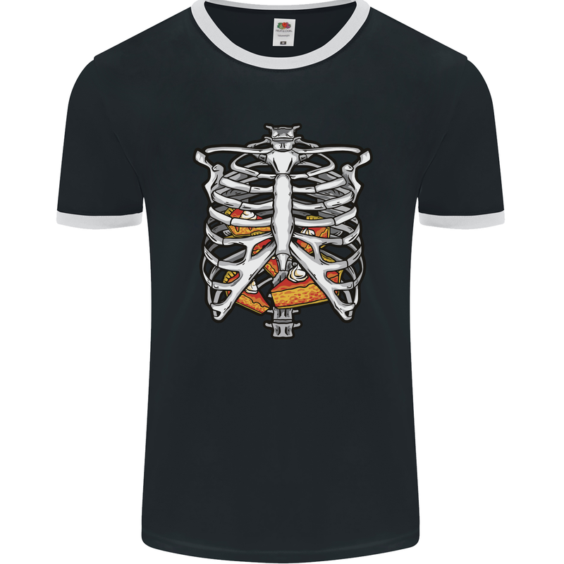 Pie Inside a Skeleton Torso Funny Food Mens Ringer T-Shirt FotL Black/White