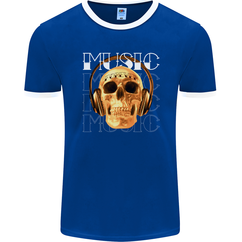 Forever Music Skull Rock Heavy Metal Punk Mens Ringer T-Shirt FotL Royal Blue/White