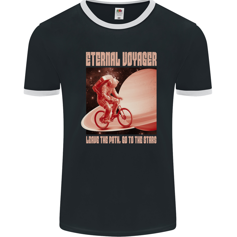 Eternal Voyager Cycling Bycycle Cyclist Mens Ringer T-Shirt FotL Black/White