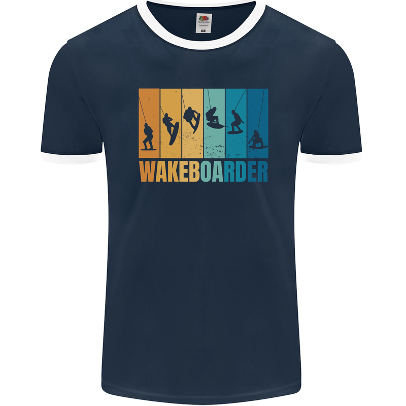 Wakeboarder Water Sports Wakeboarding Mens Ringer T-Shirt FotL Navy Blue/White