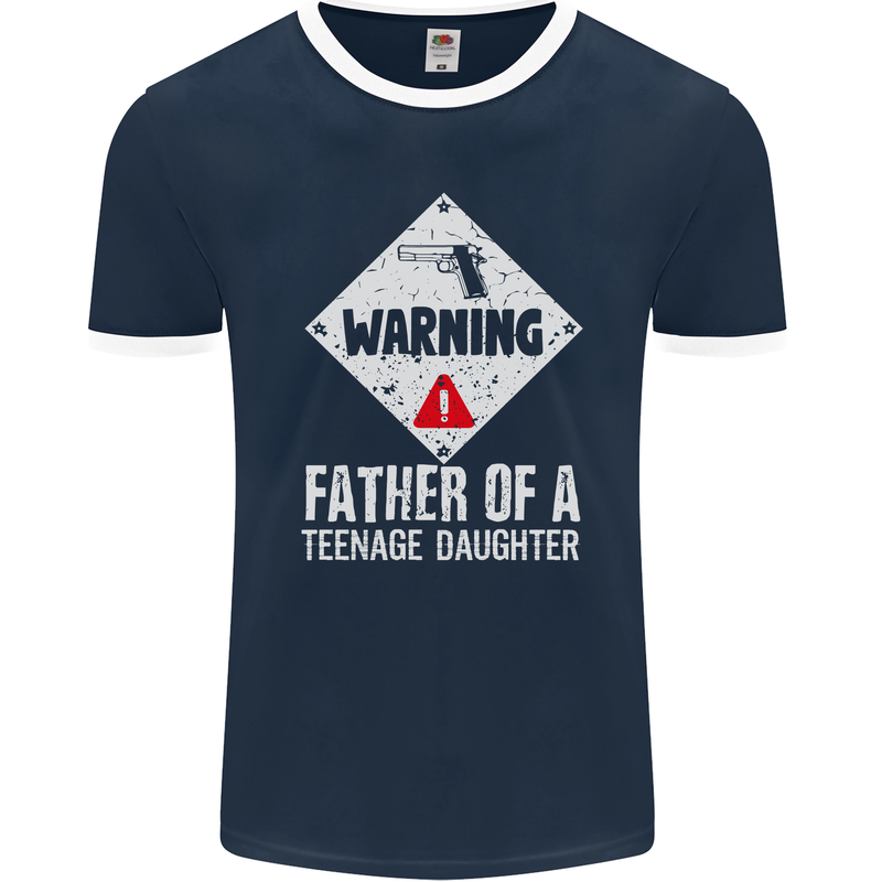 Fathers Day Teenage Daughter Funny Dad Mens Ringer T-Shirt FotL Navy Blue/White