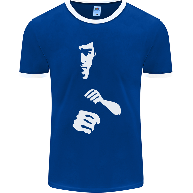 Martial Arts Silhouette MMA Jeet Kune Do Mens Ringer T-Shirt FotL Royal Blue/White