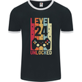 24th Birthday 24 Year Old Level Up Gamming Mens Ringer T-Shirt FotL Black/White