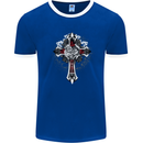 Steampunk Cross Gothic Heavy Metal Biker Mens Ringer T-Shirt FotL Royal Blue/White