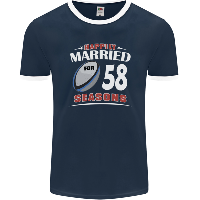 58 Year Wedding Anniversary 58th Rugby Mens Ringer T-Shirt FotL Navy Blue/White