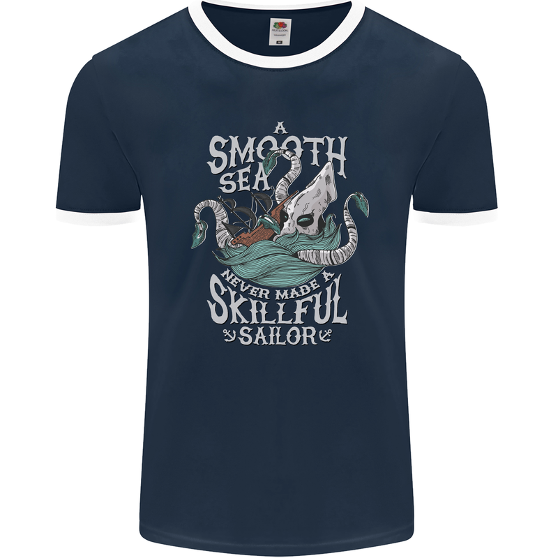 Skilful Sailor Kraken Sailing Cthulhu Mens Ringer T-Shirt FotL Navy Blue/White