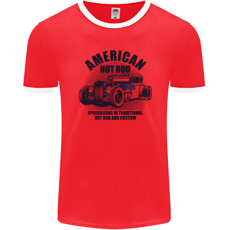 American Hot Rod Hotrod Enthusiast Car Mens Ringer T-Shirt FotL Red/White