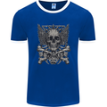 Heavy Metal Skull Rock Music Guitar Biker Mens Ringer T-Shirt FotL Royal Blue/White