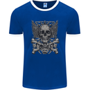 Heavy Metal Skull Rock Music Guitar Biker Mens Ringer T-Shirt FotL Royal Blue/White