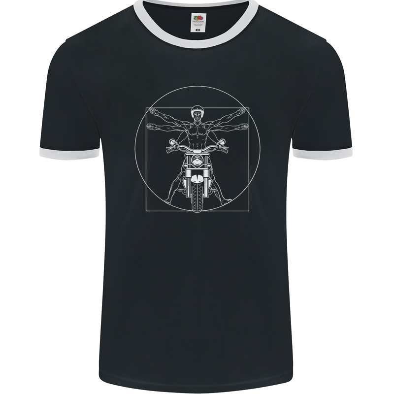 Vitruvian Biker Motorcycle Motorbike Mens Ringer T-Shirt FotL Black/White