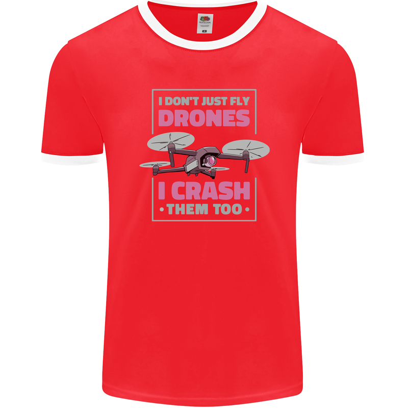 I Crash Them Too Funny Drone Pilot Mens Ringer T-Shirt FotL Red/White