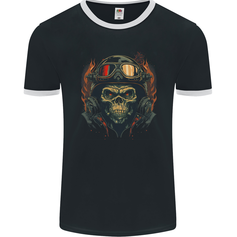 Motorcycle Gorilla Skull Motorbike Biker Mens Ringer T-Shirt FotL Black/White