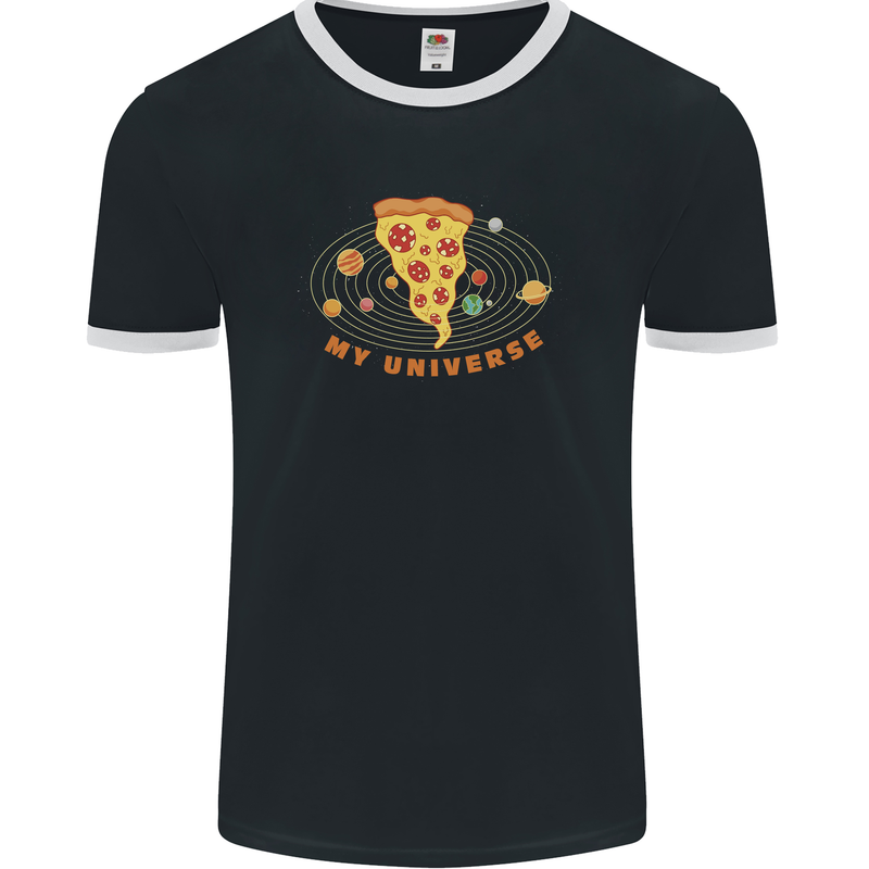 My Pizza Universe Funny Food Diet Mens Ringer T-Shirt FotL Black/White