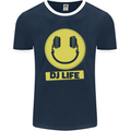 Headphones DJ Life Acid Face Vinyl Decks Mens Ringer T-Shirt FotL Navy Blue/White