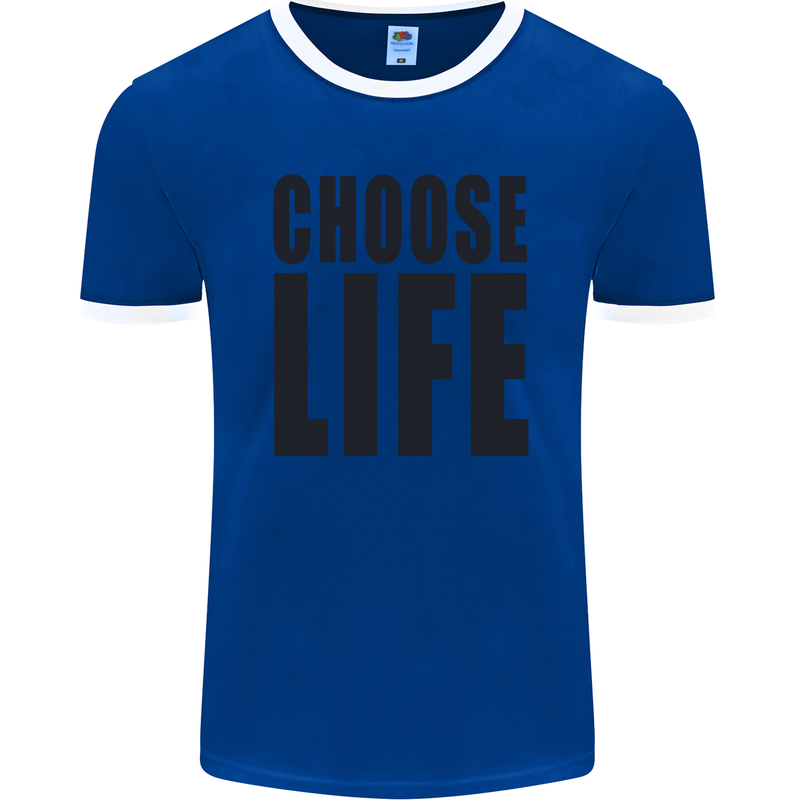 Choose Life Fancy Dress Outfit Costume Mens Ringer T-Shirt FotL Royal Blue/White