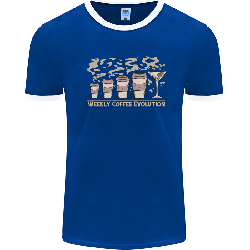 Weekly Coffee To Alcohol Evolution Wine Mens Ringer T-Shirt Royal Blue/White