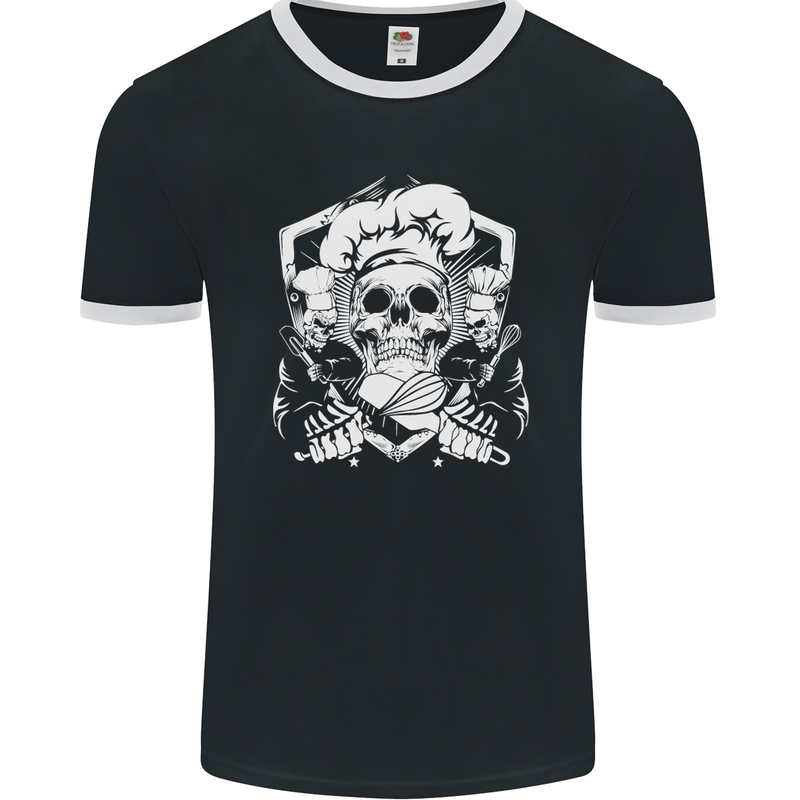 Skull Chef Cooking Cook Baker Baking Mens Ringer T-Shirt FotL Black/White