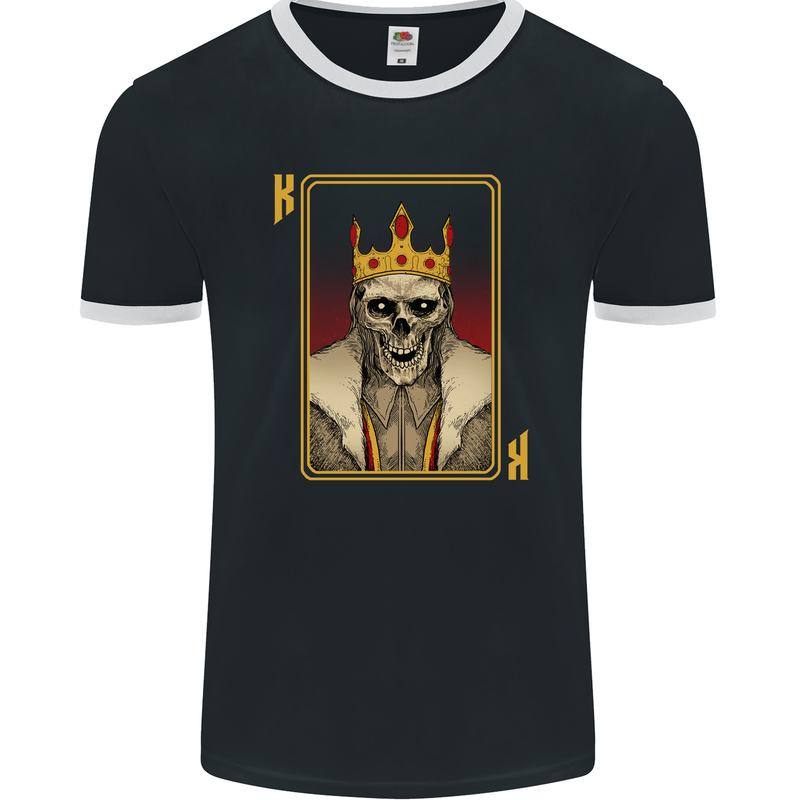 King Playing Card Gothic Skull Poker Mens Ringer T-Shirt FotL Black/White